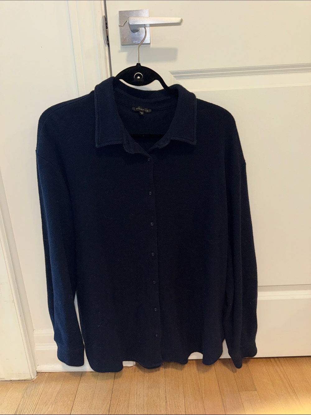 Dynamite Navy Knit Collared Button Cardigan